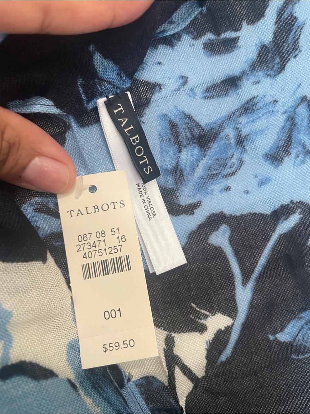 Talbots Blue and Black Floral Shawl